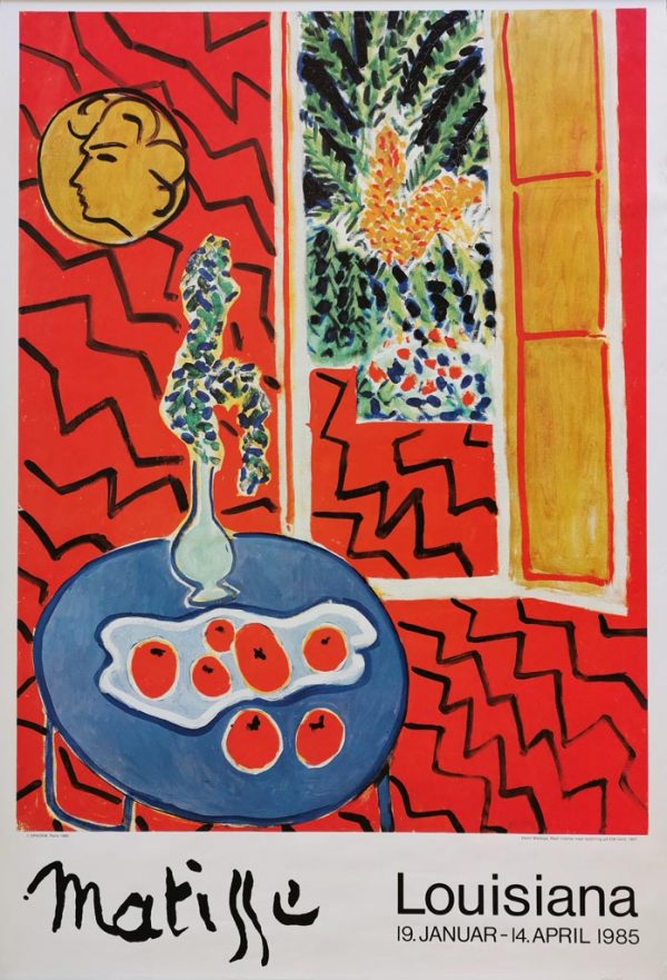 Henri Matisse - Rødt interiør med opstilling på blåt bord- original plakat fra Louisiana 1985